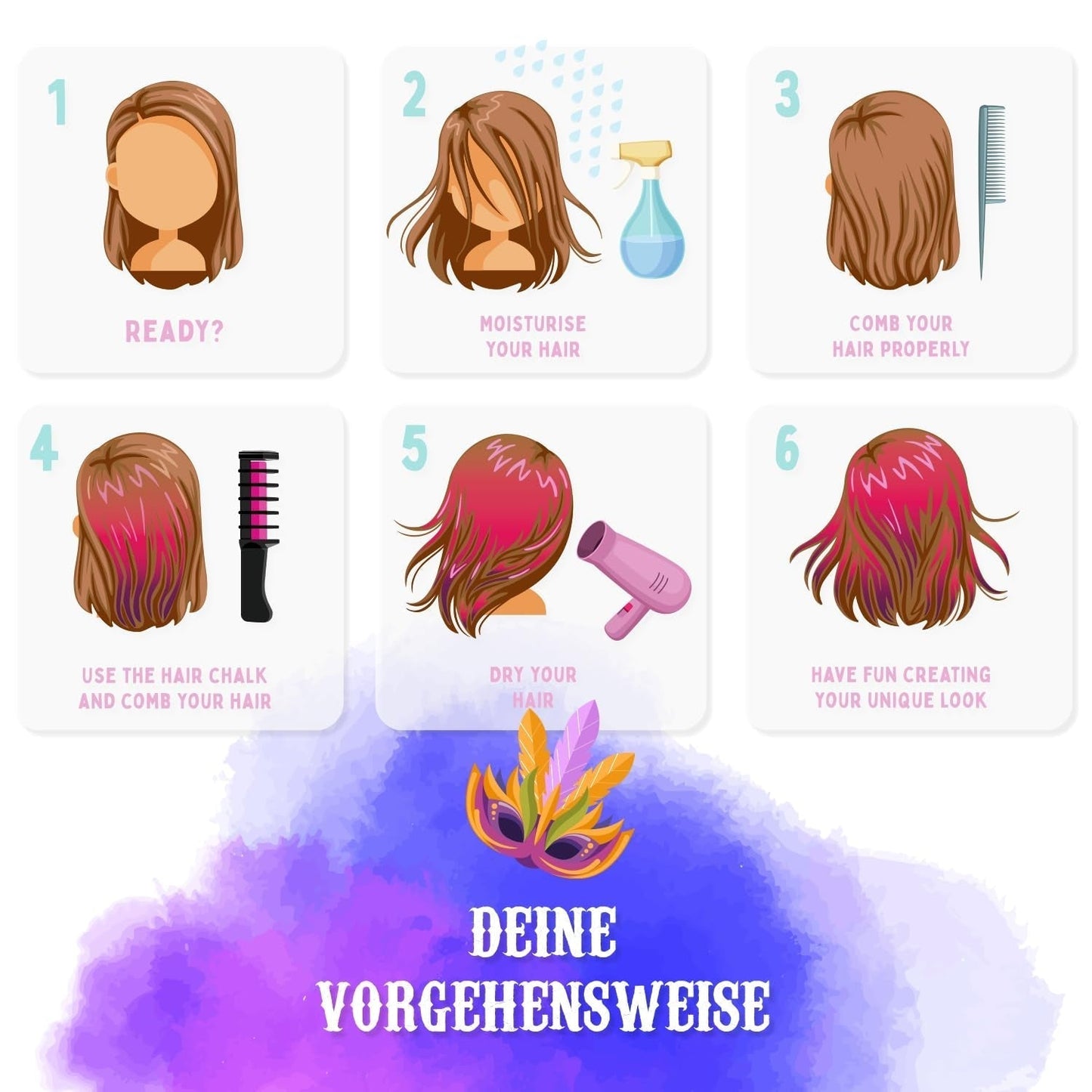 Set di gessi per capelli Magicat per ragazze I 10 colori lavabili e 5 elastici per capelli I Regalo per ragazze da 4 a 10 anni I Regalo creativo per la festa di compleanno dei bambini 2025 I Tinture per capelli sicure e colorate Naty Shop