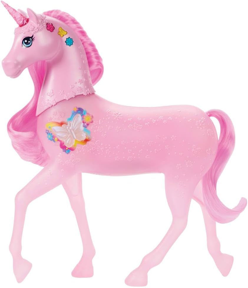 Barbie unicorno che si illumina al buio con 20 combinazioni interattive di effetti luminosi, sonori ed musicali per giocare premendo i pulsanti e accarezzando la testa, JCP78