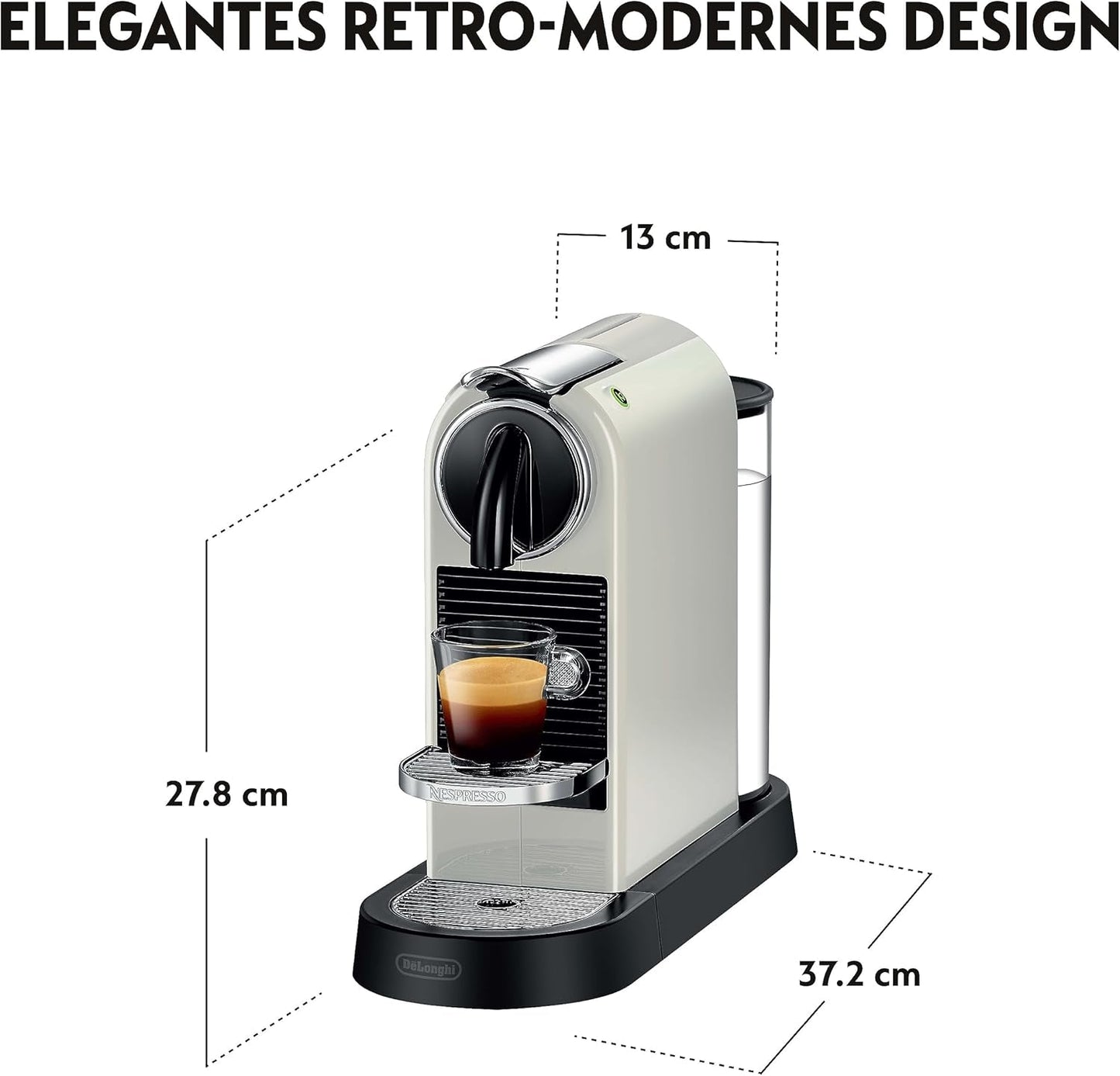 Macchina per caffè espresso a capsule Nespresso EN167.W Citiz, pompa ad alta pressione e controllo della temperatura ideale, senza Aeroccino (montatore per il latte), funzione di risparmio energetico, 1260 W, bianco crema, 37,4 x 11,9 x 25,5 cm