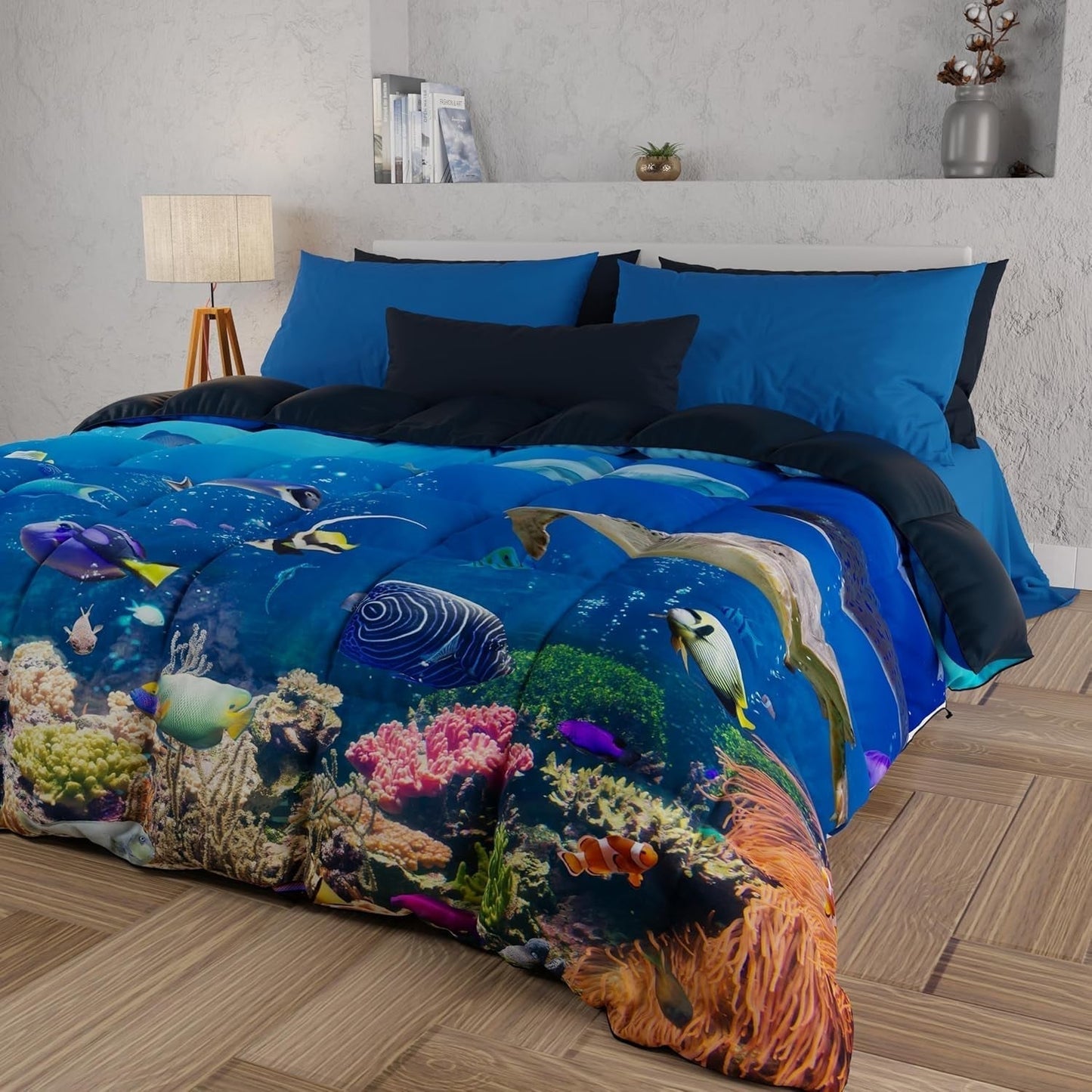 PETTI Artigiani Italiani copripiumino matrimoniale, 100% Made in Italy, Trapunte e Trapunte Aquarium Naty Shop