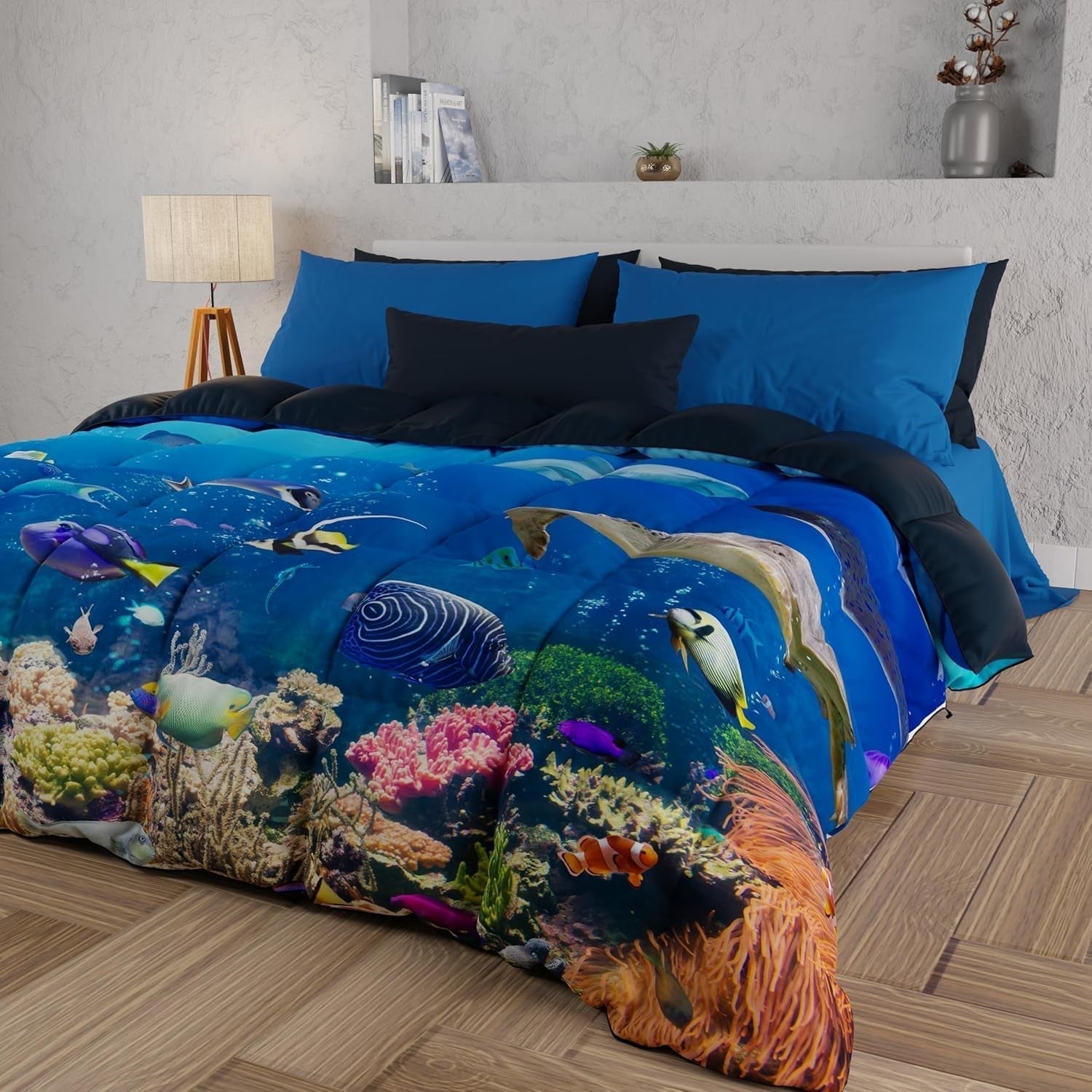 PETTI Artigiani Italiani copripiumino matrimoniale, 100% Made in Italy, Trapunte e Trapunte Aquarium Naty Shop