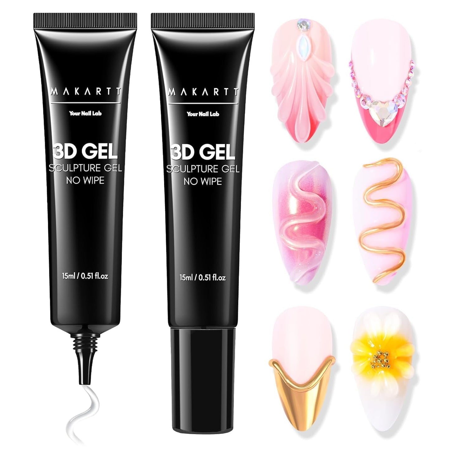 Makartt Gel per Nail Art 3D - Gel per Colla con Strass 15G per Portachiavi per Unghie, Gel per Scultura per Unghie Multifunzionale per Design delle Unghie Fai da Te, Scultura per Unghie Modellazione delle Unghie a Casa (Trasparente)