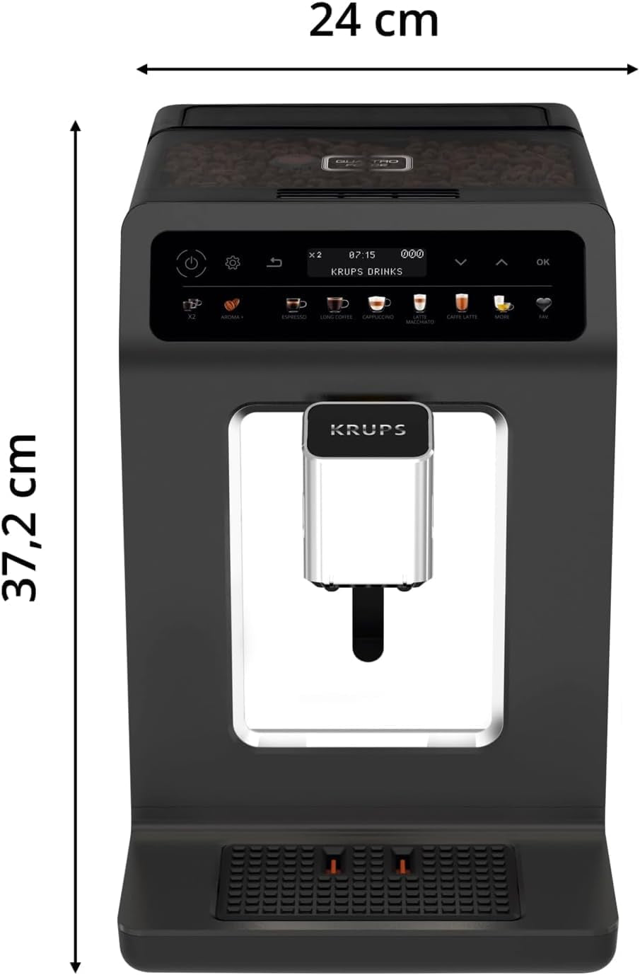KRUPS Evidence One macchina per caffè espresso automatica con tubo per il latte, cappuccino one-touch, 12 bevande speciali, funzione 2 tazze, display a colori, macchina per caffè espresso, certificato TÜV, nero, EA895N10