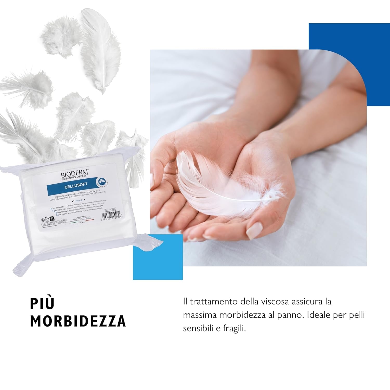 BIODERM Cellusoft - salviette umidificate morbide multifunzionali monouso in viscosa e poliestere - salviette multifunzionali per l'igiene delicata della pelle sensibile ed arrossata di anziani e bambini - 30 x 38 cm (50