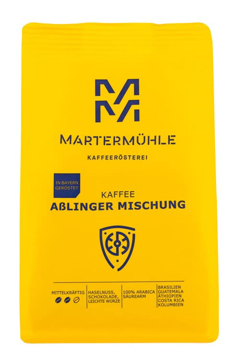 Martermühle Aßlinger Mischung Kaffeebohnen 1kg I Arabica I Gusti: Haselnuss, Leichte Würze, Schokolade I Ganze Kaffee-Bohnen schonend geröstet, säurearm