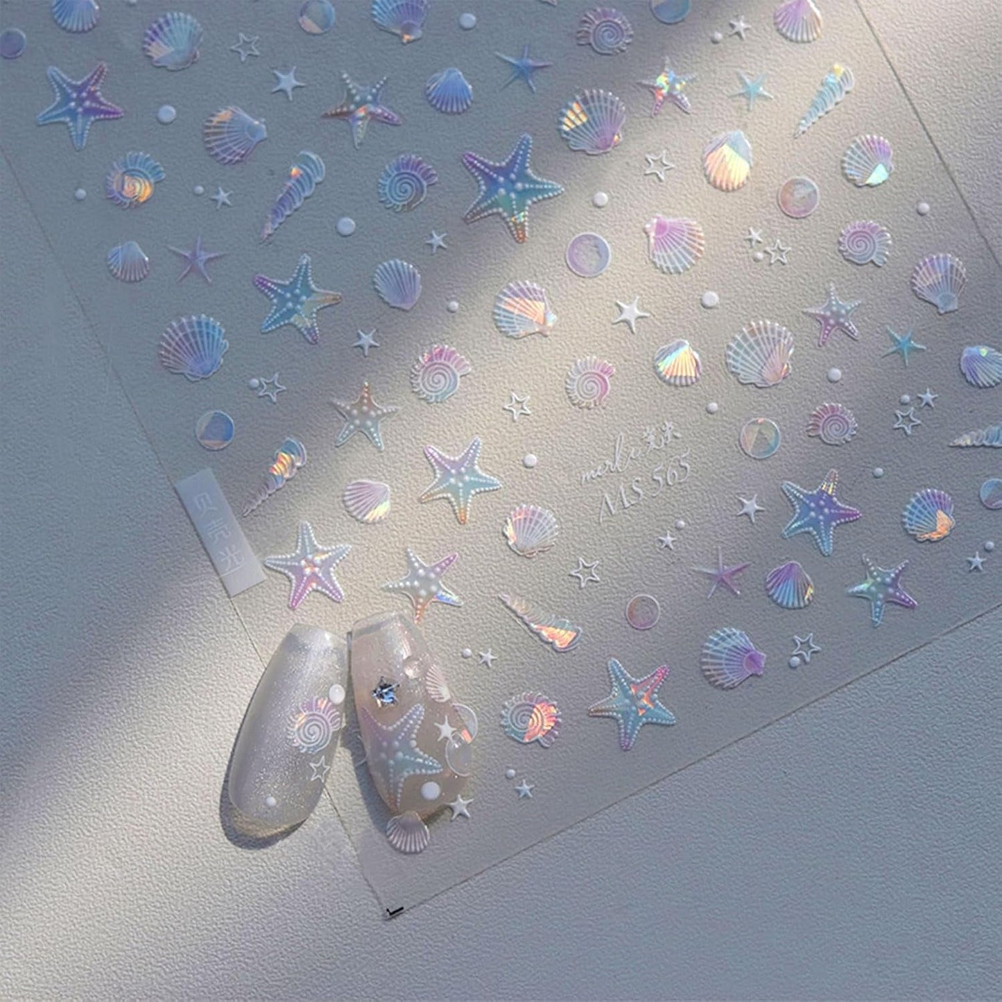 JMEOWIO 3D Nagelsticker Aurora Muschel Seestern Nail Art Sticker Self-klebend Nagelaufkleber 5D Stereoscopico Ozean Thema Dekoration Nageldesign Zubehör 1 Blatt