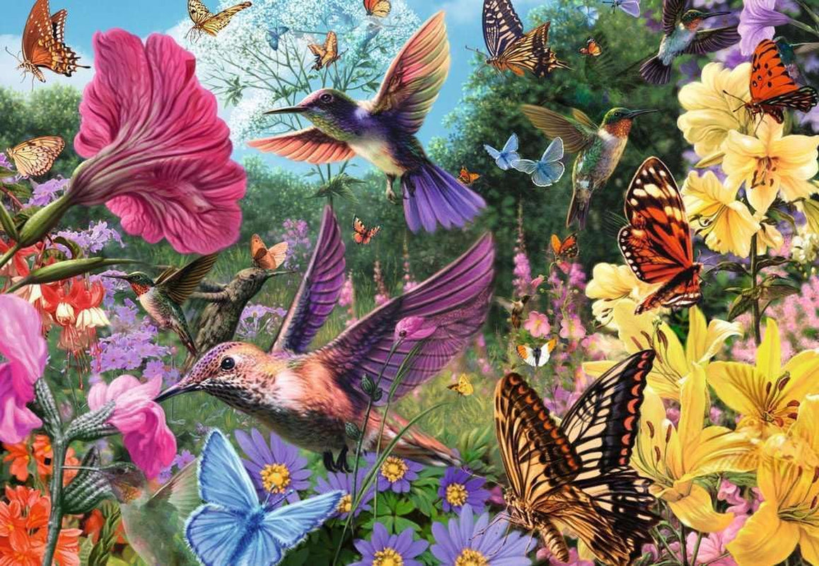 Ravensburger Puzzle 12001369 - Colibrì e farfalle - Puzzle da 200 pezzi per anziani e anziani con pezzi del puzzle più grandi, impugnatura, modello con immagine grande e base del puzzle Puzzle Naty Shop