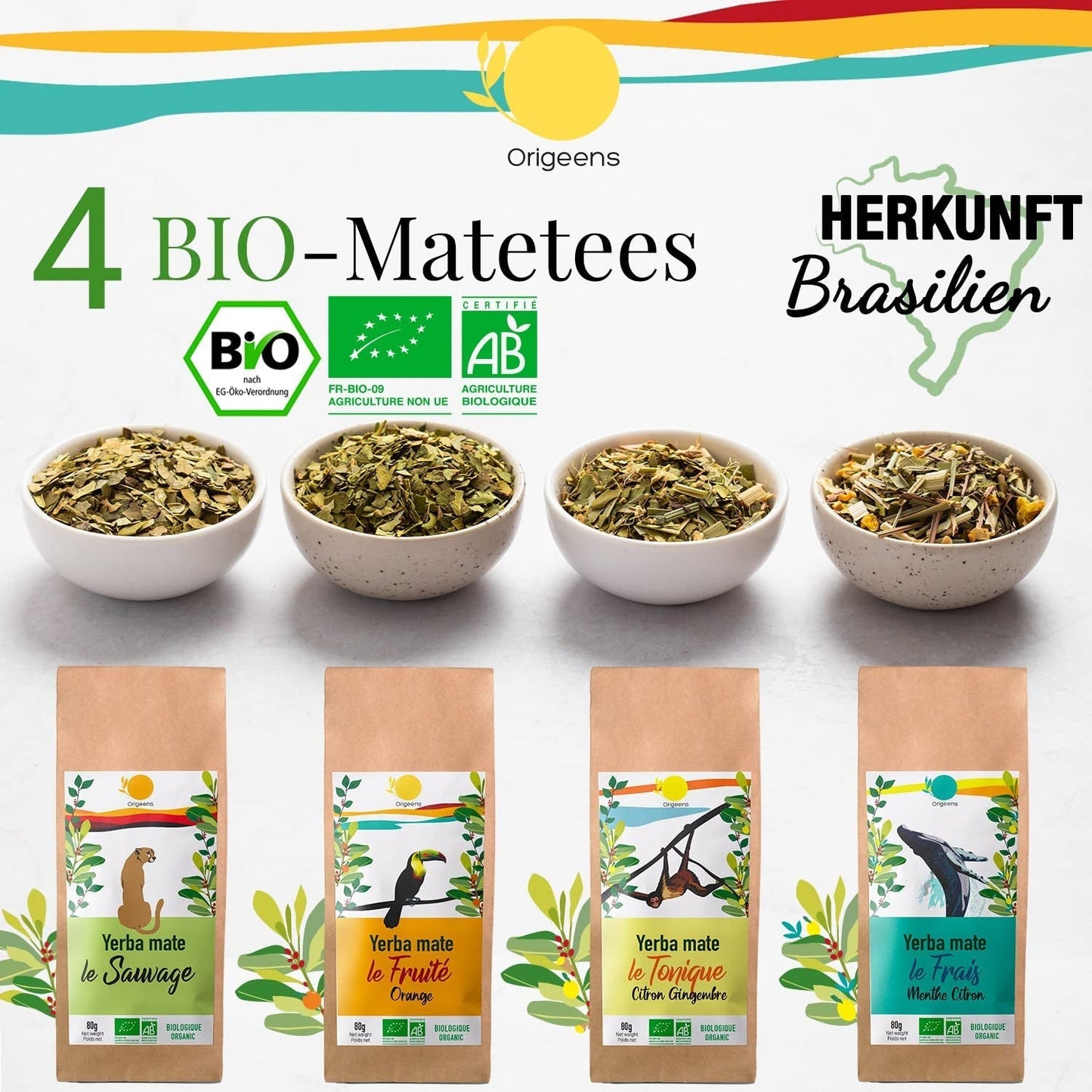 SET REGALO TÈ ORIGEENS BIO MATE X4 I Yerba Mate Bio 4X80G I Set da tè Yerba Mate, idea regalo
