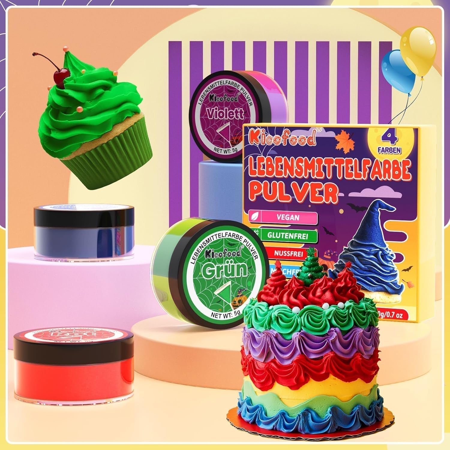 Colorante alimentare in polvere - Colorante alimentare in 4 colori, colorante alimentare concentrato, rosso verde blu viola colorante alimentare per decorazione di torte, cottura al forno, glassa, dessert, cucina - 5G