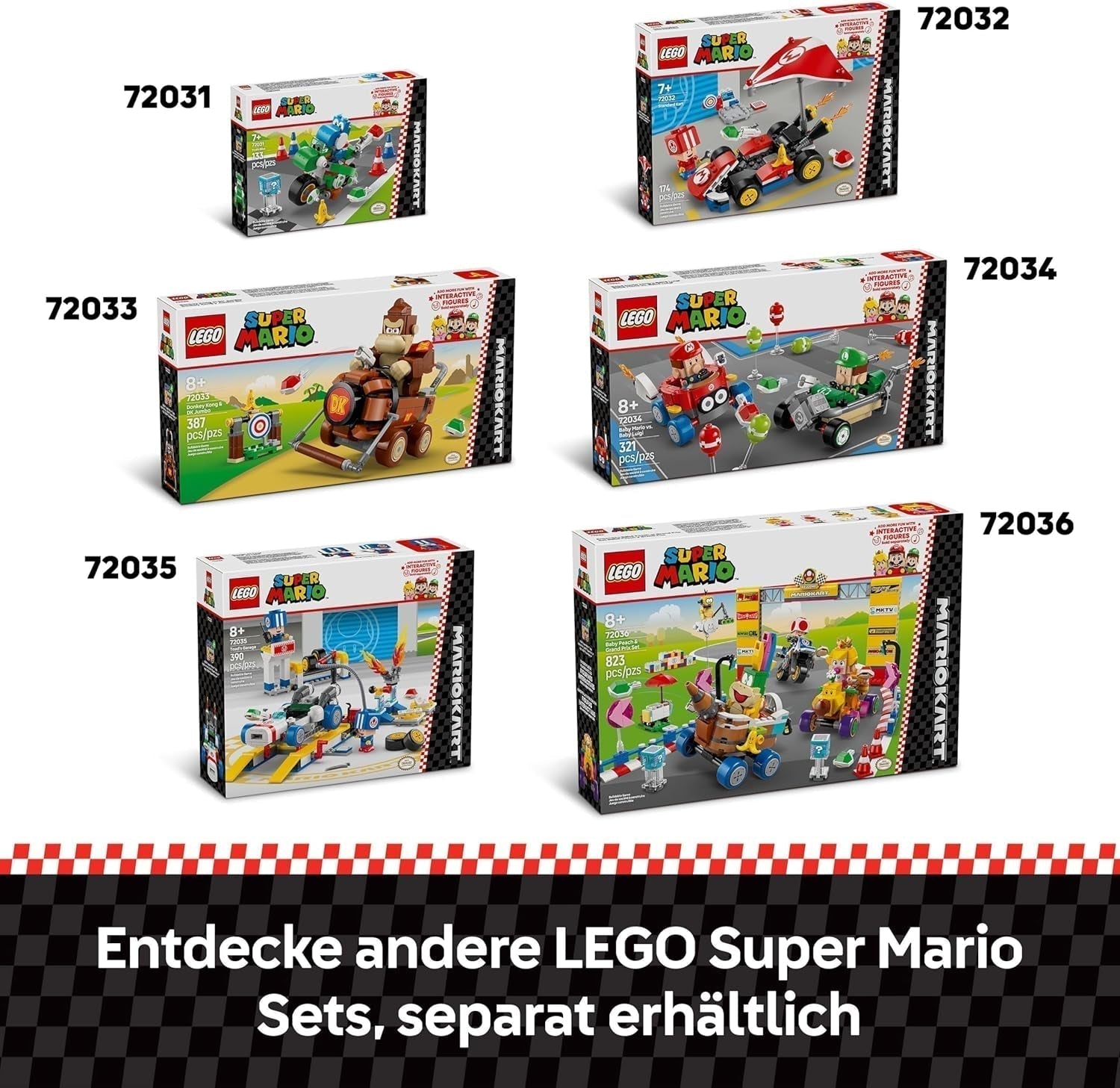 LEGO Super Mario: Mario Kart - Kart standard, collezione Nintendo, regalo per bambini, consente a ragazzi, ragazze e giocatori dai 7 anni in su di giocare in modo indipendente, giocattolo avventuroso con personaggio di Toad 72032 Set da costruzione Besuche den LEGO-Store