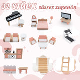 FANTASK Casa delle Bambole in Legno, Casa delle Bambole con 7 Camere e 7 Camere, Altezza 85 cm, con 32 Mobili e Accessori, Casa delle Bambole con Scala di Corda, Casa delle Bambole Regalo per Bambine di 3 Anni (Modello 3) Naty Shop Dollhouses