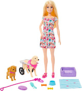 Barbie Dog Duo Doll e accessori, inclusi cane piccolo e cane grande con sedia a rotelle, guinzaglio, ciotola per cibo, cuccia e ossi per dolcetti, dai 3 anni in su, HTK37 Naty Shop Dolls Titolo predefinito