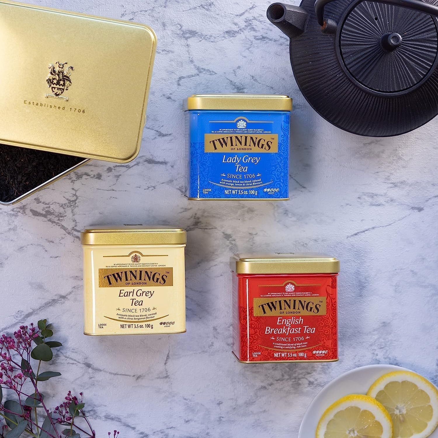 Twinings English Breakfast Tea Tè nero sfuso in scatola da tè Tè nero forte da foglie di tè di alta qualità raccolte dalle migliori piantagioni di tè in Sri Lanka e India G, neutro, 100 grammi