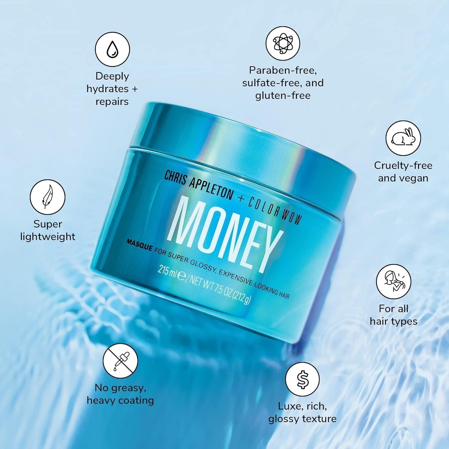 COLOR WOW Moisturizing Hair Mask Money 215 ml - maschera per capelli secchi e danneggiati, idratazione dei capelli - cura e protezione termica per capelli, maschera per capelli blu Naty Shop