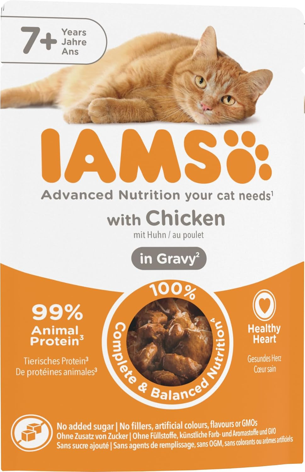 IAMS Delights Cibo umido per gatti con pollo in salsa per gatti anziani dai 7 anni in su - Formato prova, busta individuale, 1 x 85 g
