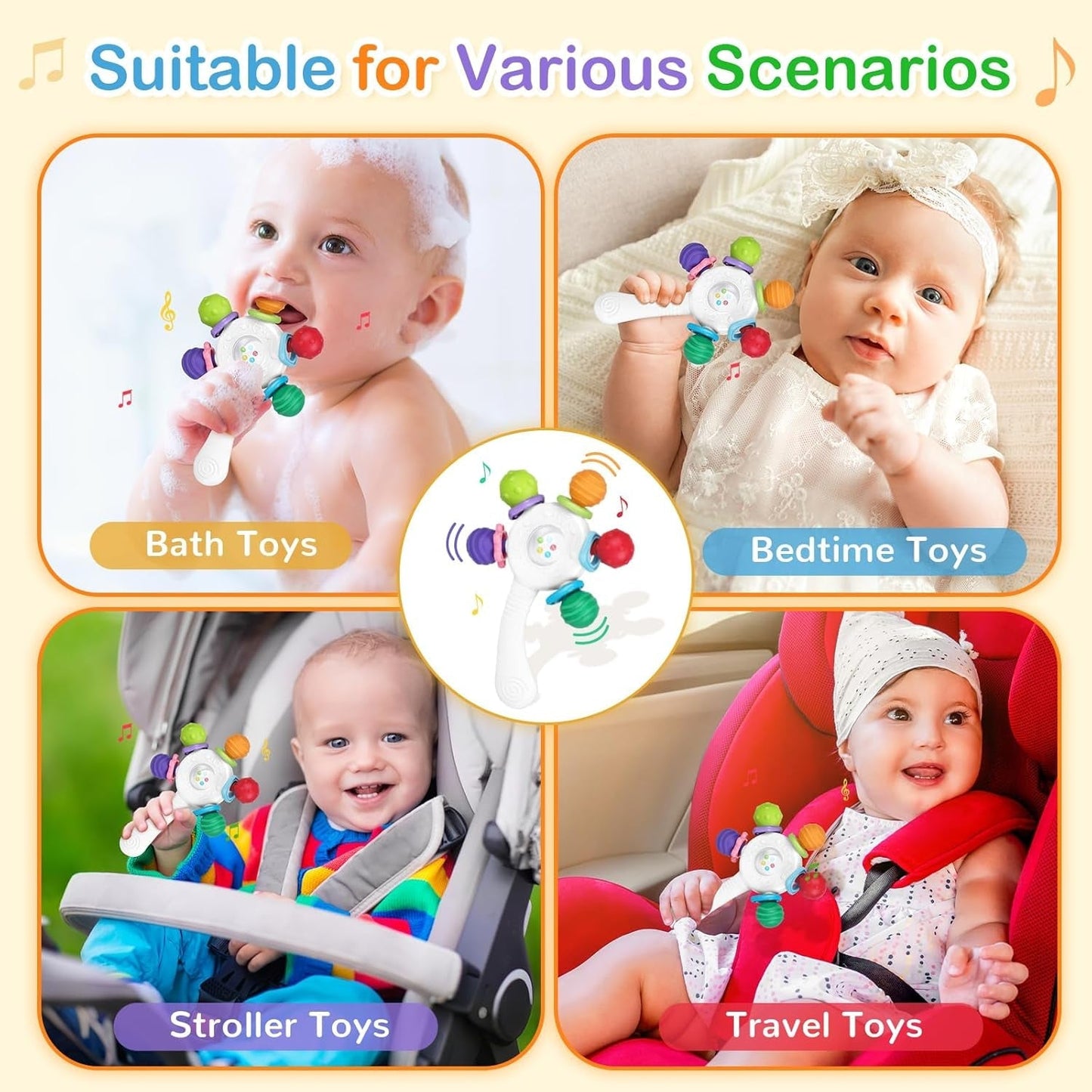 Massaggiagengive per neonati per uso alimentare - Senza BPA, design resistente al soffocamento, impugnatura rinforzata, adatti per l'udito e lo sviluppo dei denti, ideali per bambini da 0 a 36 mesi (Bianco)