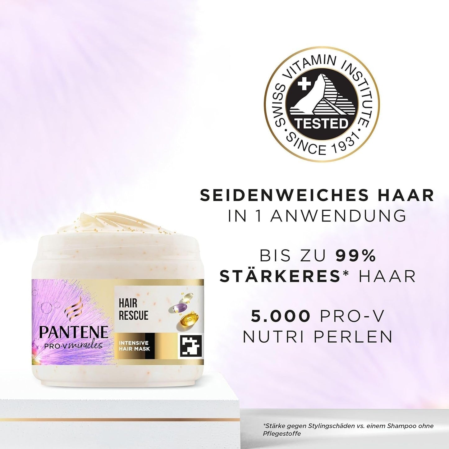 Pantene Pro-V Silky & Glowing Hair Rescue maschera intensiva per capelli con biotina e cheratina ricostruita 300 ml. Aiuta a riparare i capelli secchi, danneggiati o con mèches Naty Shop Hair Mask