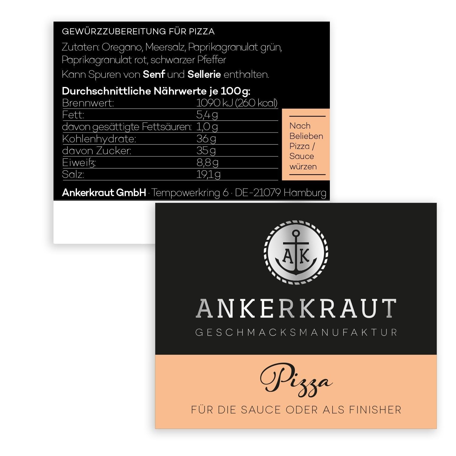 Ankerkraut Pizza, per il gusto italiano originale, come dallo Steinofen, anche per pasta, pomodoro-mozzarella e molti altri piatti, 45 g in vetro di sughero