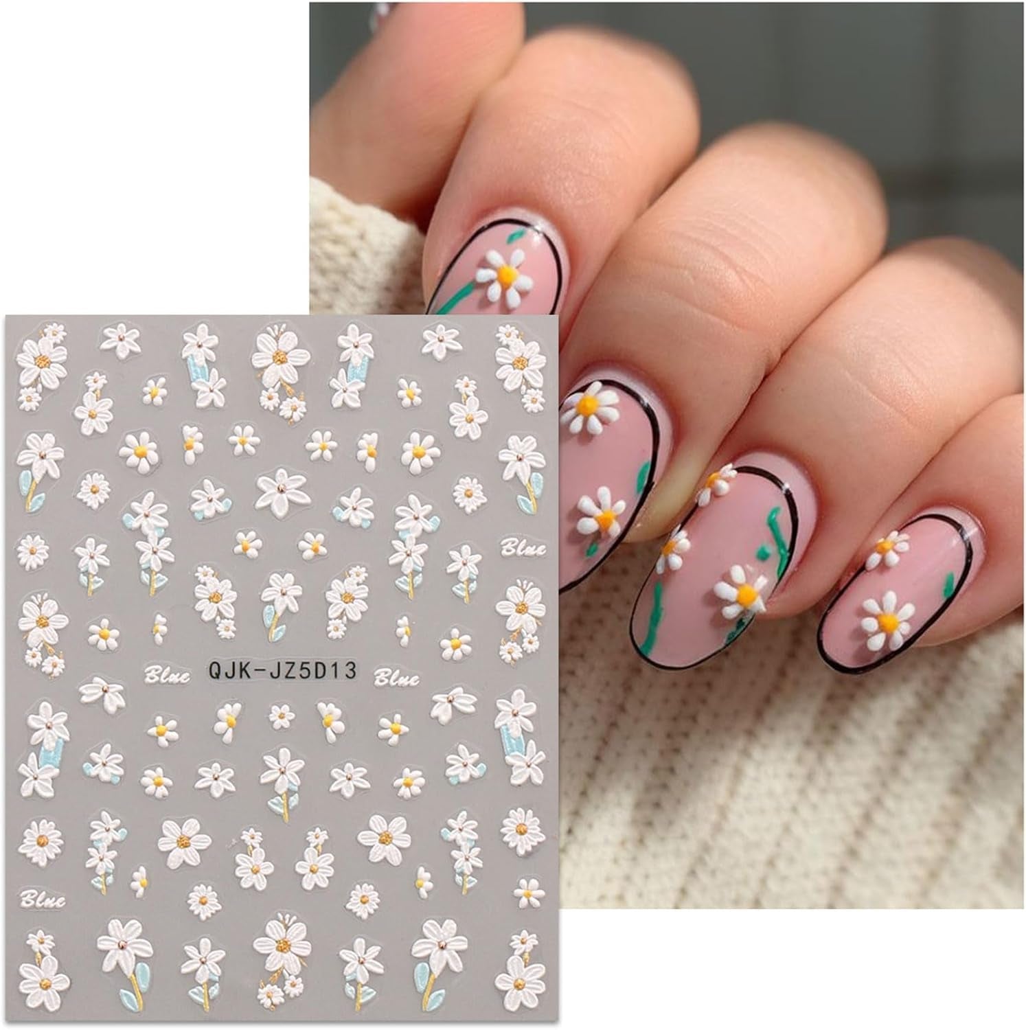 JMEOWIO 3D Nagelsticker Blumen Nail Art Sticker Selbstklebend Nagelaufkleber 5D Stereoscopico Estate Frühling Blumen Dekoration Nageldesign Zubehör 4 Blatt