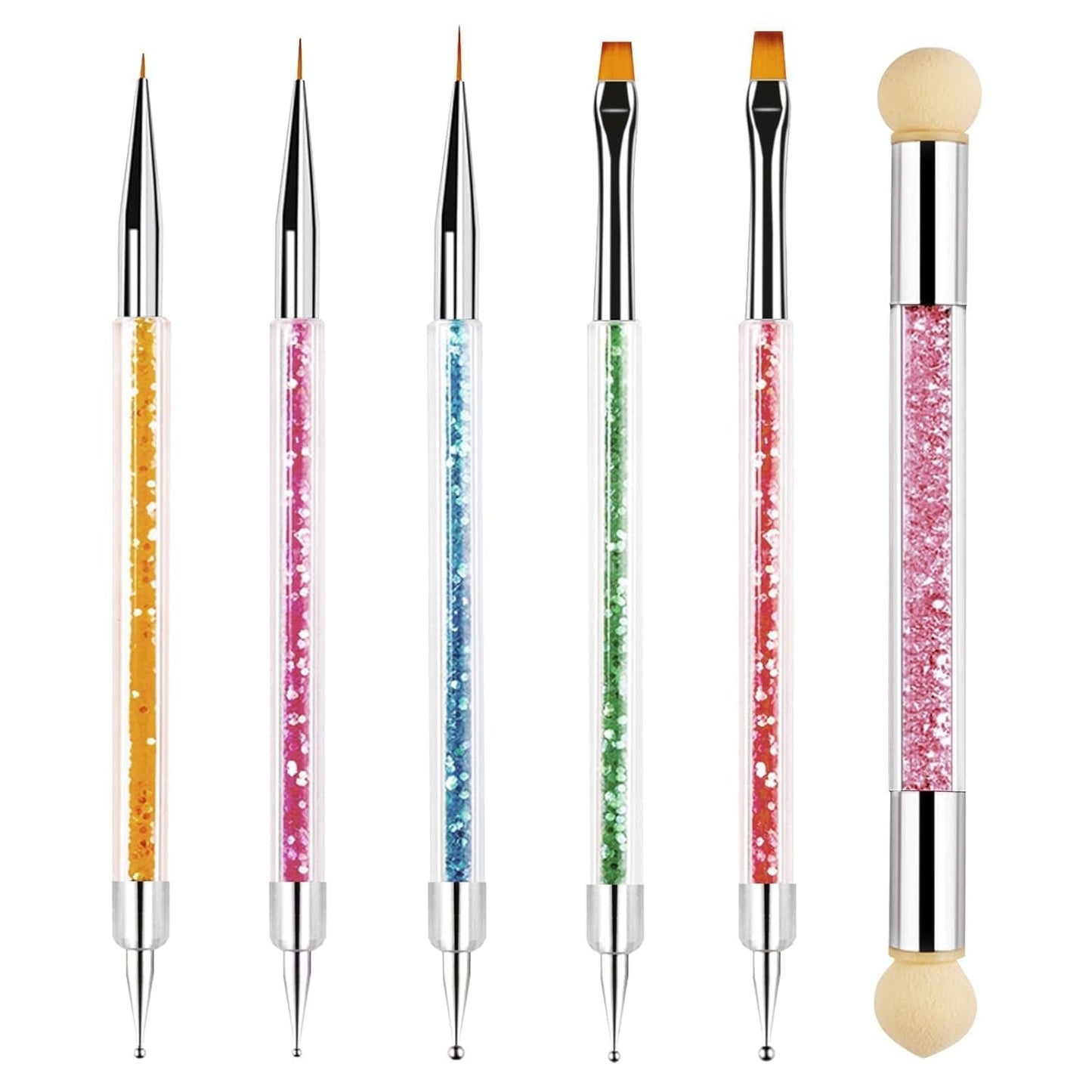 Sularpek 6 Pezzi Pinsel per Nail Art, Pinsel per Nail Art, Set di Pinsel per Nail Art, Set di Pinsel per Nail Art, Strumenti per punteggiare Nail Art con 1 applicatore a pennello in spugna, Accessori per Nail Art per design fai da te per Nail Art