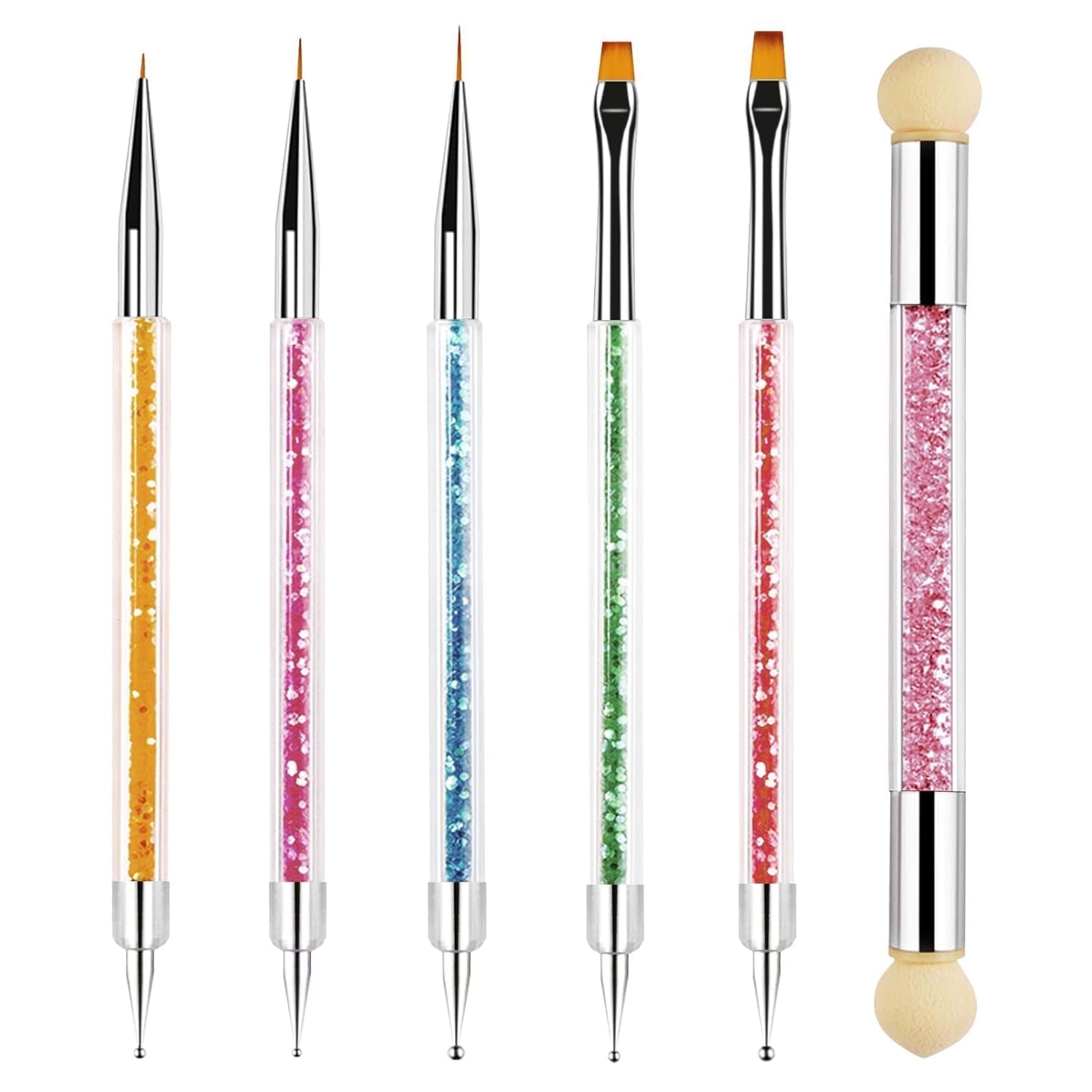 Sularpek 6 Pezzi Pinsel per Nail Art, Pinsel per Nail Art, Set di Pinsel per Nail Art, Set di Pinsel per Nail Art, Strumenti per punteggiare Nail Art con 1 applicatore a pennello in spugna, Accessori per Nail Art per design fai da te per Nail Art