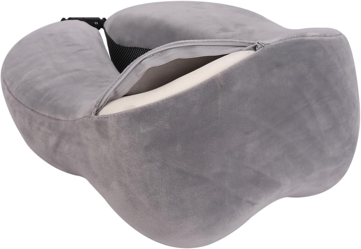 WELLGRO Set Cuscini per Collo con Maschera per Dormire 3D e Tappi per Le Orecchie - Fodera Rimovibile - Memory Foam - Chiusura con Cerniera - Inclusa Custodia - Cuscino da Viaggio - Colore Selezionabile, Colore:Grigio Cuscini Ortopedici Cervicali Naty Shop