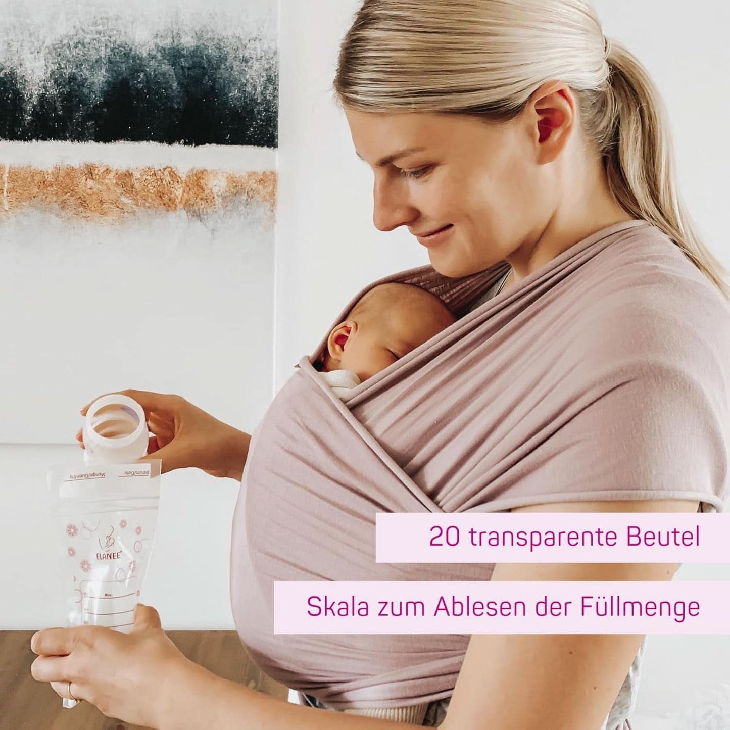 ELANEE Muttermilchbeutel, Aufbewahren & Einfrieren Von Muttermilch, Geschmackneutral Und Vorsterilisiert, Doppelter Sicherheitsverschluss, 20 Stück, Mit Standfuß (711-00) Accessori per alimenti per bambini e allattamento Naty Shop