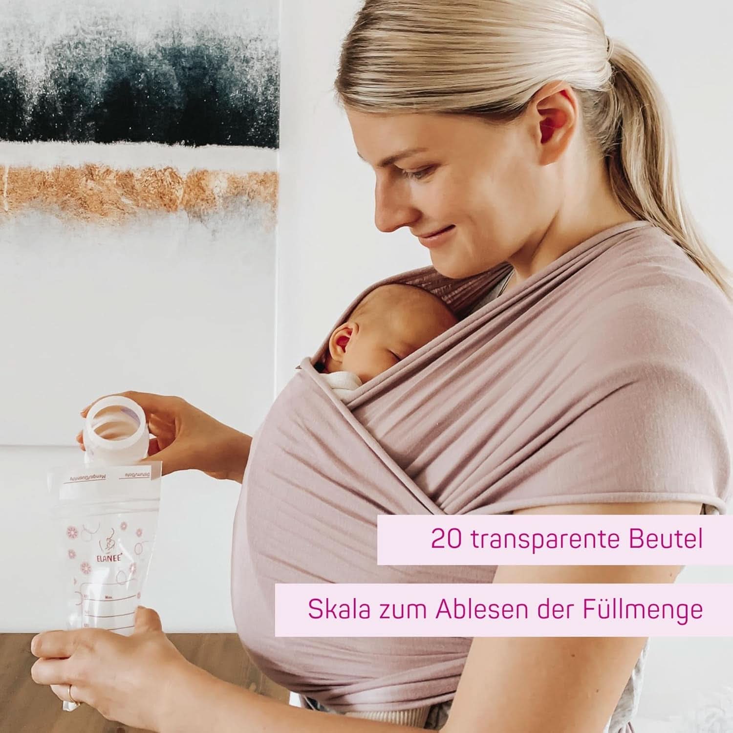 ELANEE Muttermilchbeutel, Aufbewahren & Einfrieren Von Muttermilch, Geschmackneutral Und Vorsterilisiert, Doppelter Sicherheitsverschluss, 20 Stück, Mit Standfuß (711-00) Accessori per alimenti per bambini e allattamento Naty Shop