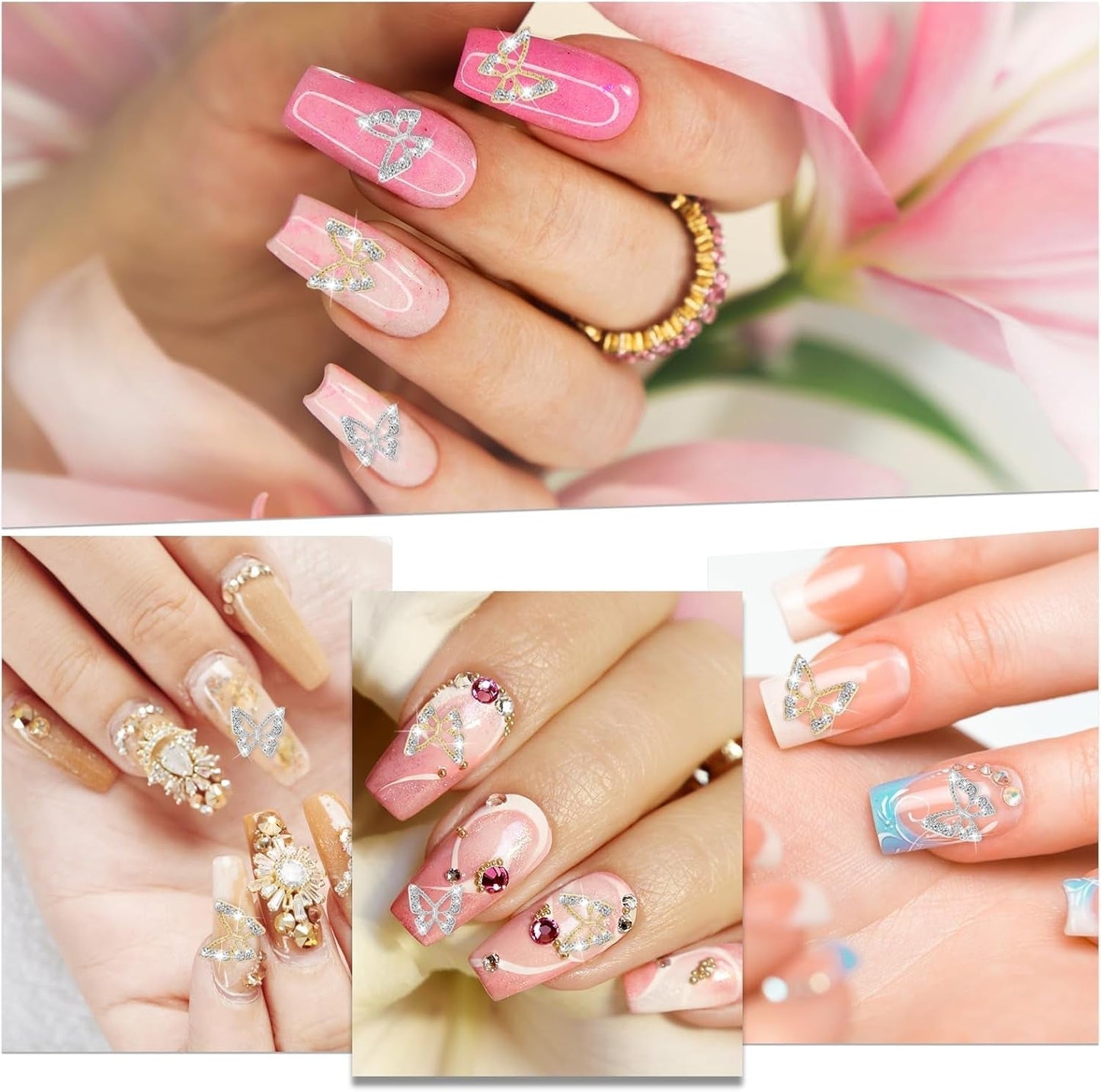 20 pz. Glitter Farfalla Ciondoli per Unghie, Strass per Nail Art, Pietre per Unghie, Farfalla Nail Art, Strass, Ciondoli per Unghie di San Valentino, Decorazione Fai da Te per Custodia per Cellulare
