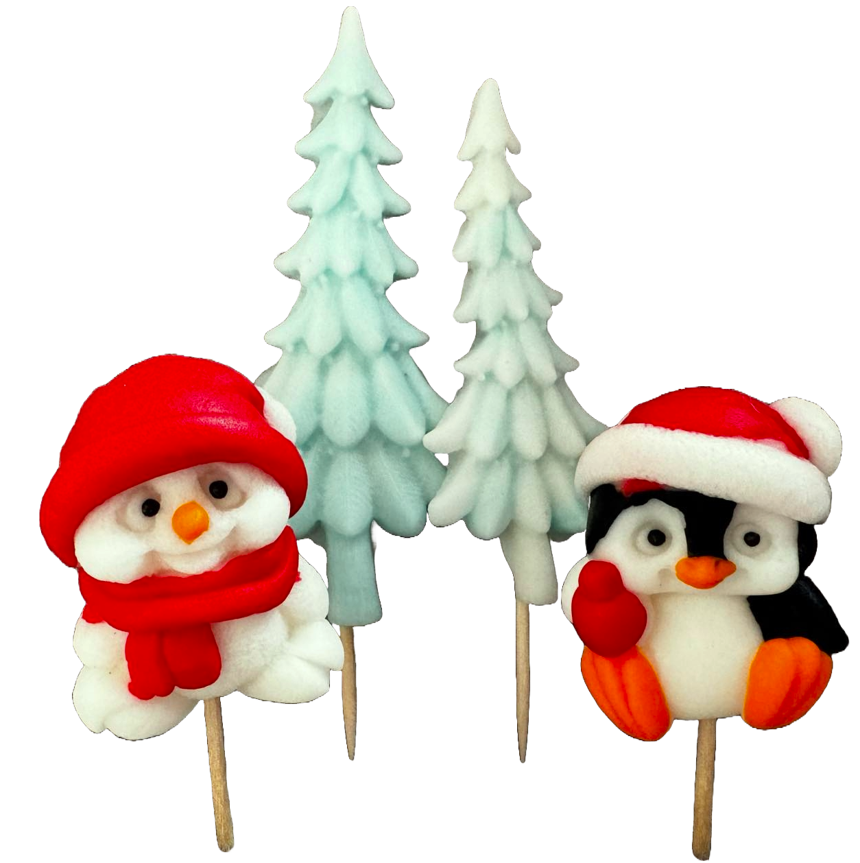 Set 4 decorazioni commestibili in pasta di zucchero, Natale, pinguino, orsetto e albero di Natale Decorazioni in pasta di zucchero Naty Shop