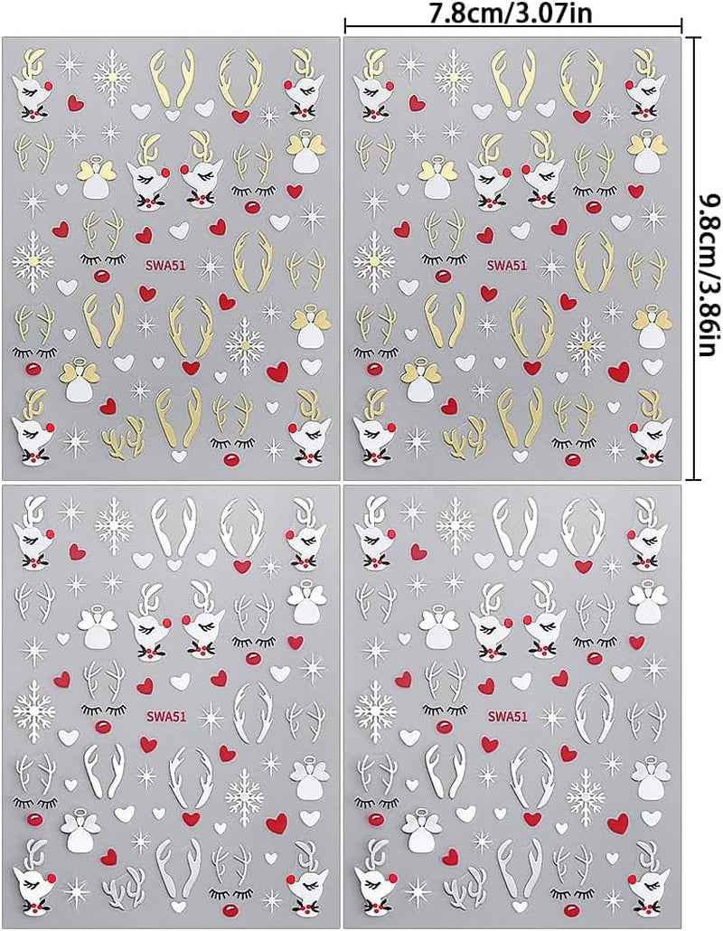 Adesivi per unghie con fiocchi di neve cartoni animati, Adesivi per unghie di Natale, Autoadesivi, Disegni per unghie di Natale, Nail art, Cervo, Fiocchi di neve, Adesivi per unghie di Natale, Accessori per unghie invernali