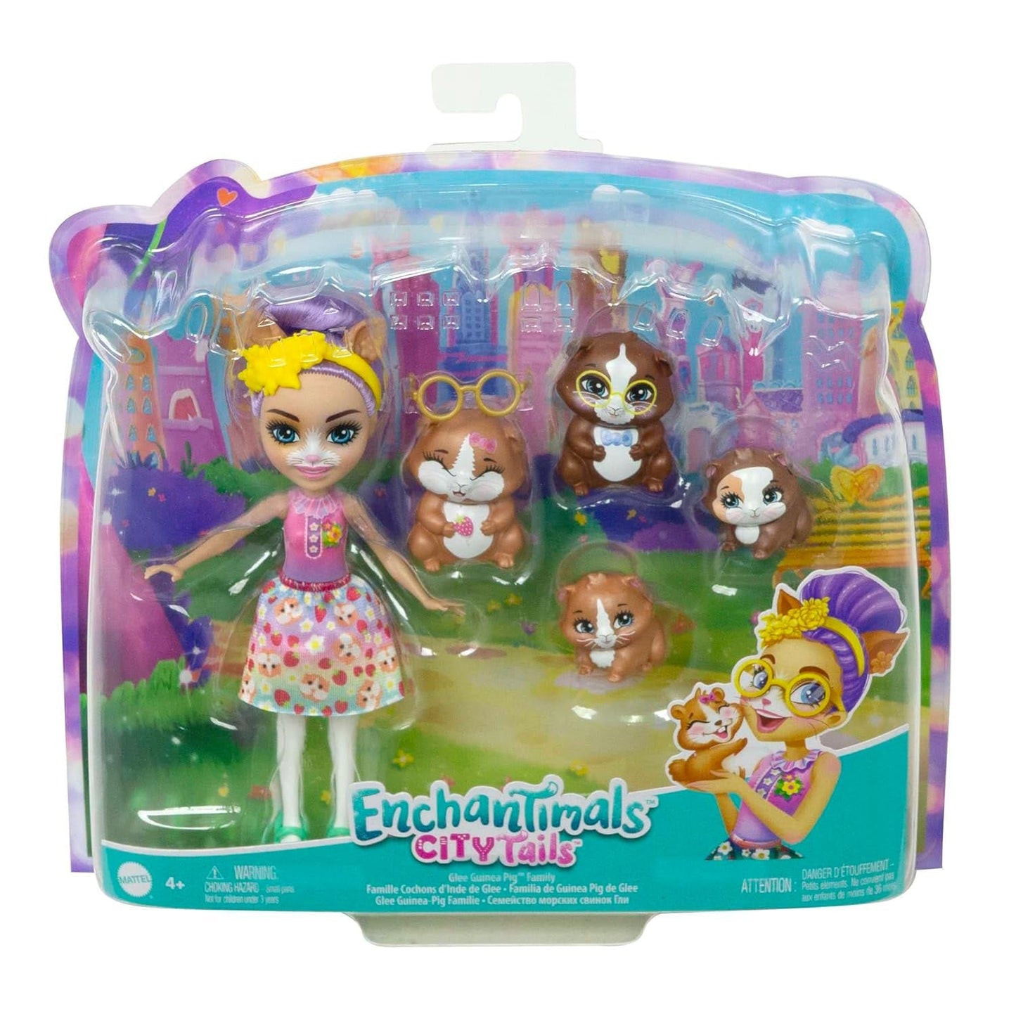 ENCHANTIMALS City Tails Glee Guinea Pig Family - Bambole di porcellini d'India con 4 adorabili personaggi di porcellini d'India, dai 4 anni in su, HHB84