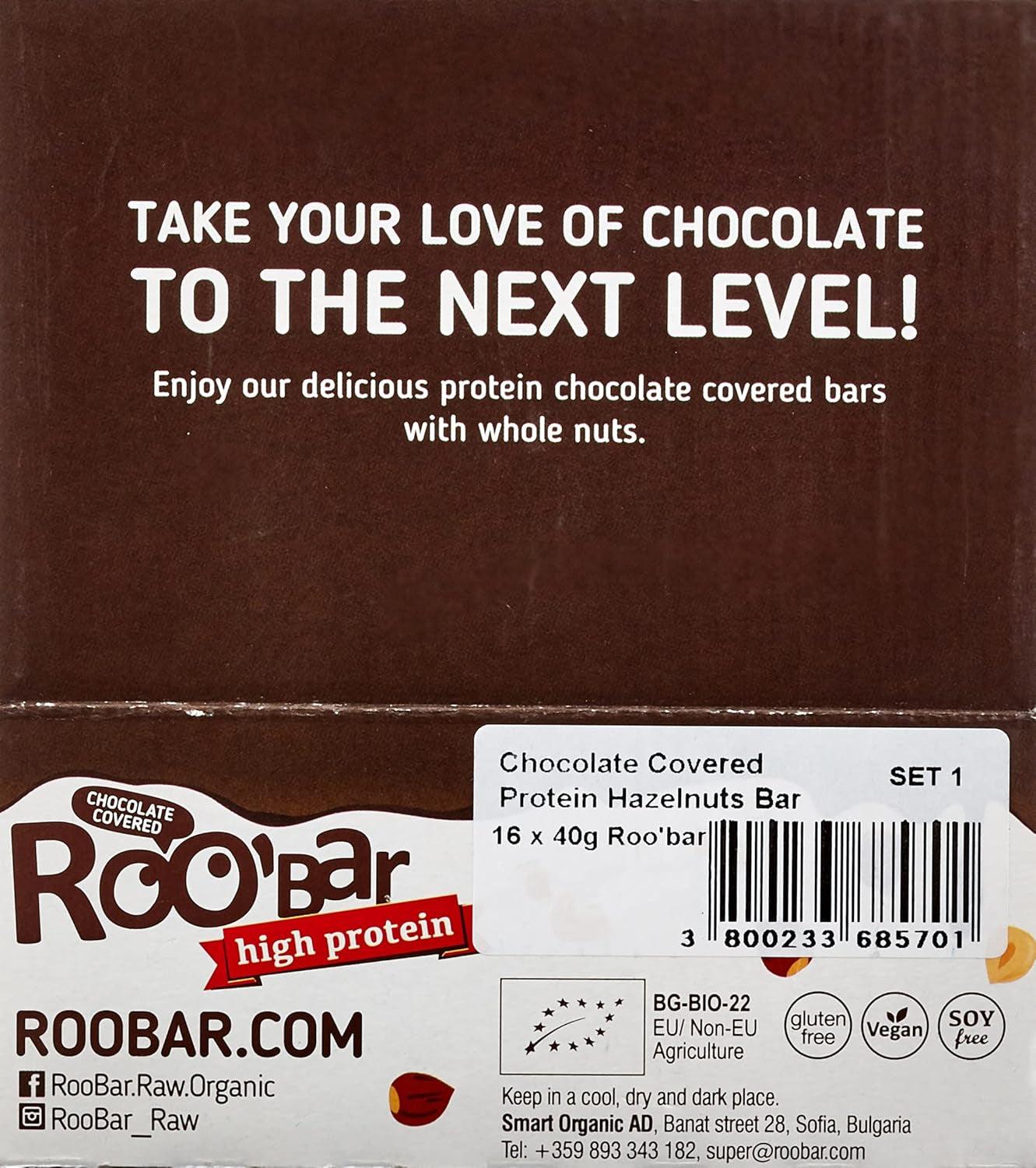 Barrette di nocciole glassate al cioccolato ad alto contenuto proteico - 100% biologiche, vegane, barrette di frutta, senza latticini, senza glutine, senza zuccheri raffinati - 16 barrette x 40g
