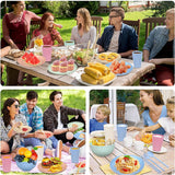 Set di posate in plastica da campeggio per 4 persone, riutilizzabili, indistruttibili, piatti, tazze, ciotole e posate leggere, ecologiche, riutilizzabili, adatte al microonde e alla lavastoviglie