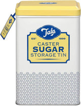 La scatola portaoggetti in metallo dal design retrò Tala Originals in giallo e crema può contenere un intero sacchetto di zucchero a velo