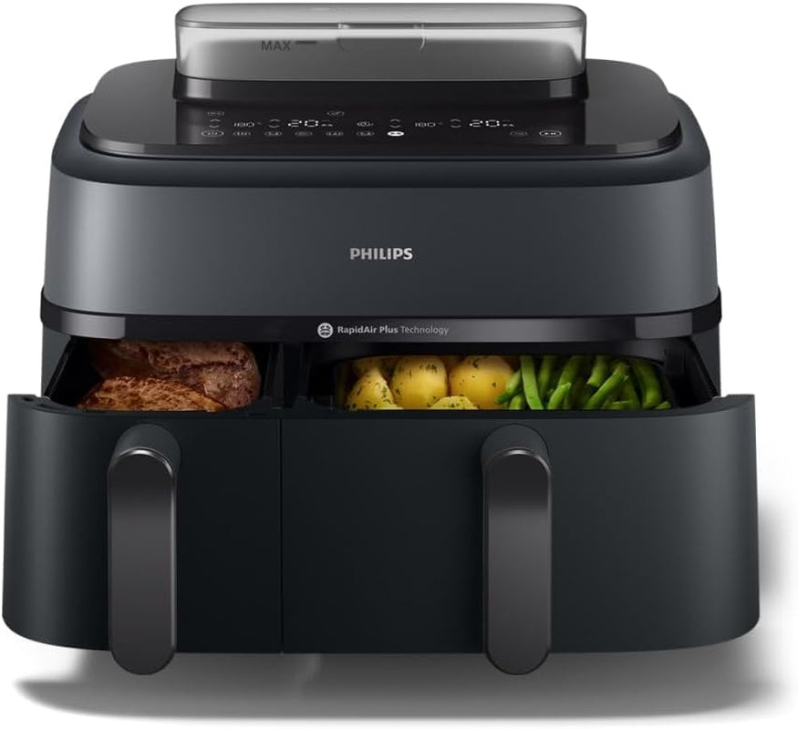 Philips Airfryer Dual Basket serie 3000, 9 L, 2 cestelli, 2 piatti pronti contemporaneamente, tecnologia Rapidair plus aria calda Elettrodomestici Naty Shop Steam Dual Basket 9 L