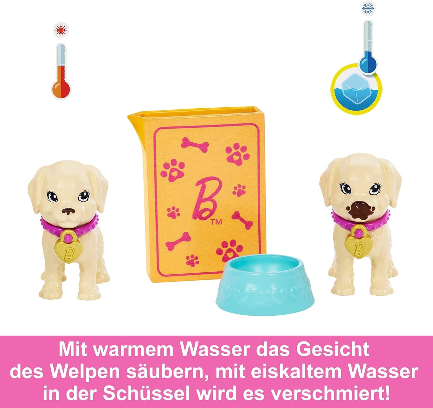 Barbie Puppy Adozione - Bambola e 2 cuccioli, con certificati di adozione, effetto cambio colore, gabbia e accessori, per bambini dai 3 anni in su, HKD 86