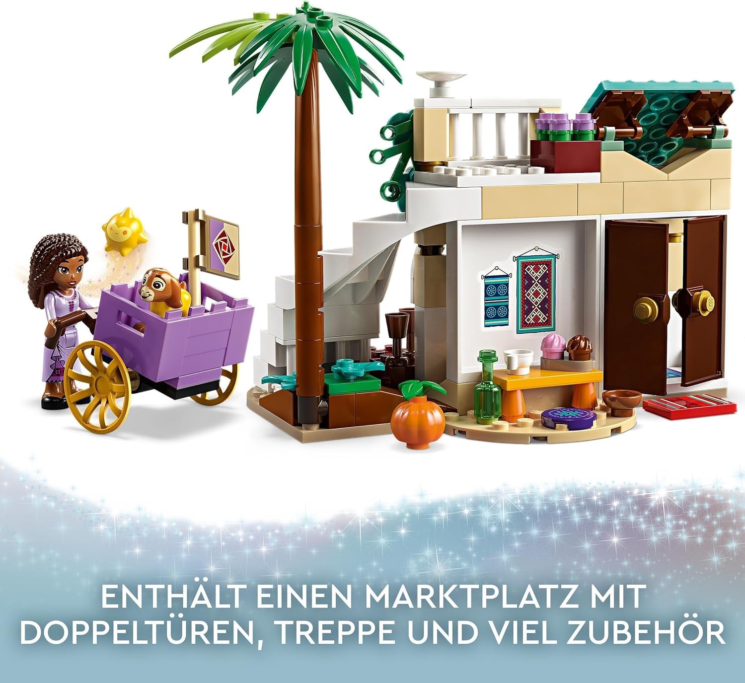 LEGO Disney Wish Asha a Rosas City, 43223, set del film dei desideri con mercatino, mini bambola di Asha, Valentino come capra giocattolo e personaggi stellari, regalo per bambini dai 6 anni, set da costruzione per ragazze e ragazzi Besuche den LEGO-Store