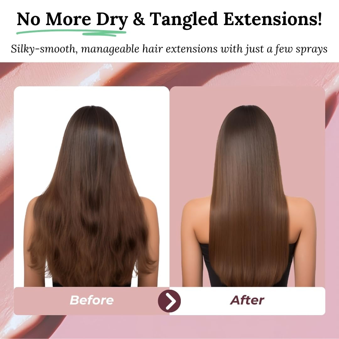 Spray bifasico per la cura delle extension di capelli umani | cheratina, collagene e B5 altamente concentrati | protezione e lucentezza per le extension adesive per capelli umani | ideale per extension e trecce di capelli umani | Confezione da 2 prodotti districanti per capelli Naty Shop