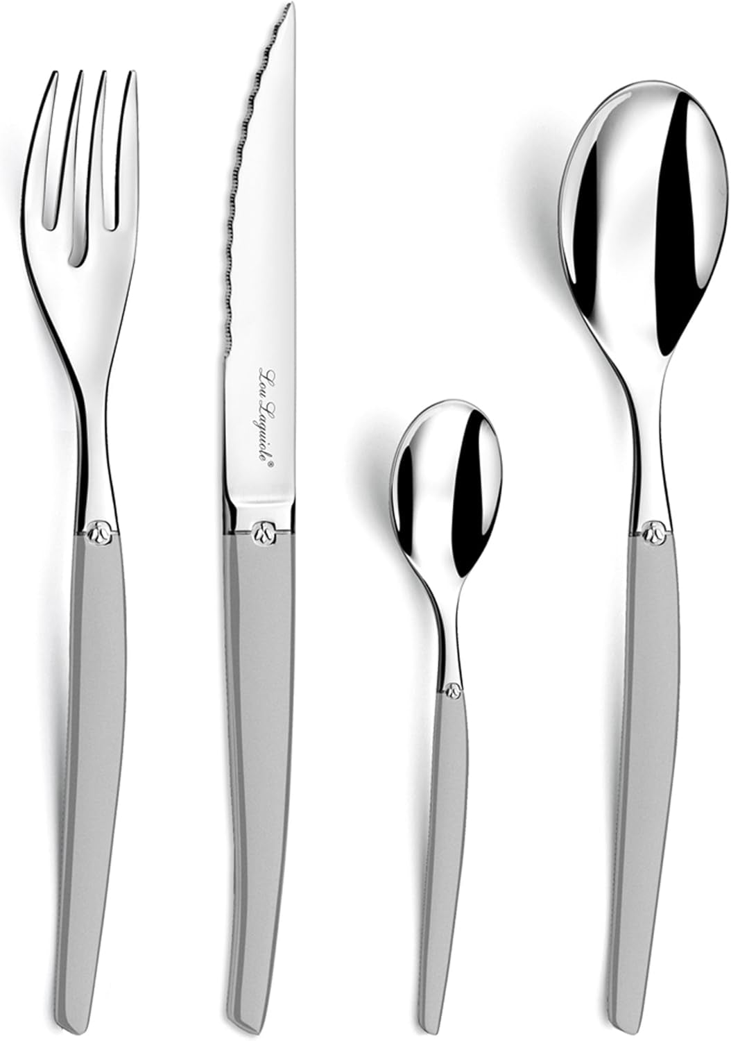 Lou Laguiole JET, Set Posate, Lavabili in Lavastoviglie, Con Lama Microdentata, Acciaio Inossidabile Satinato Naty Shop