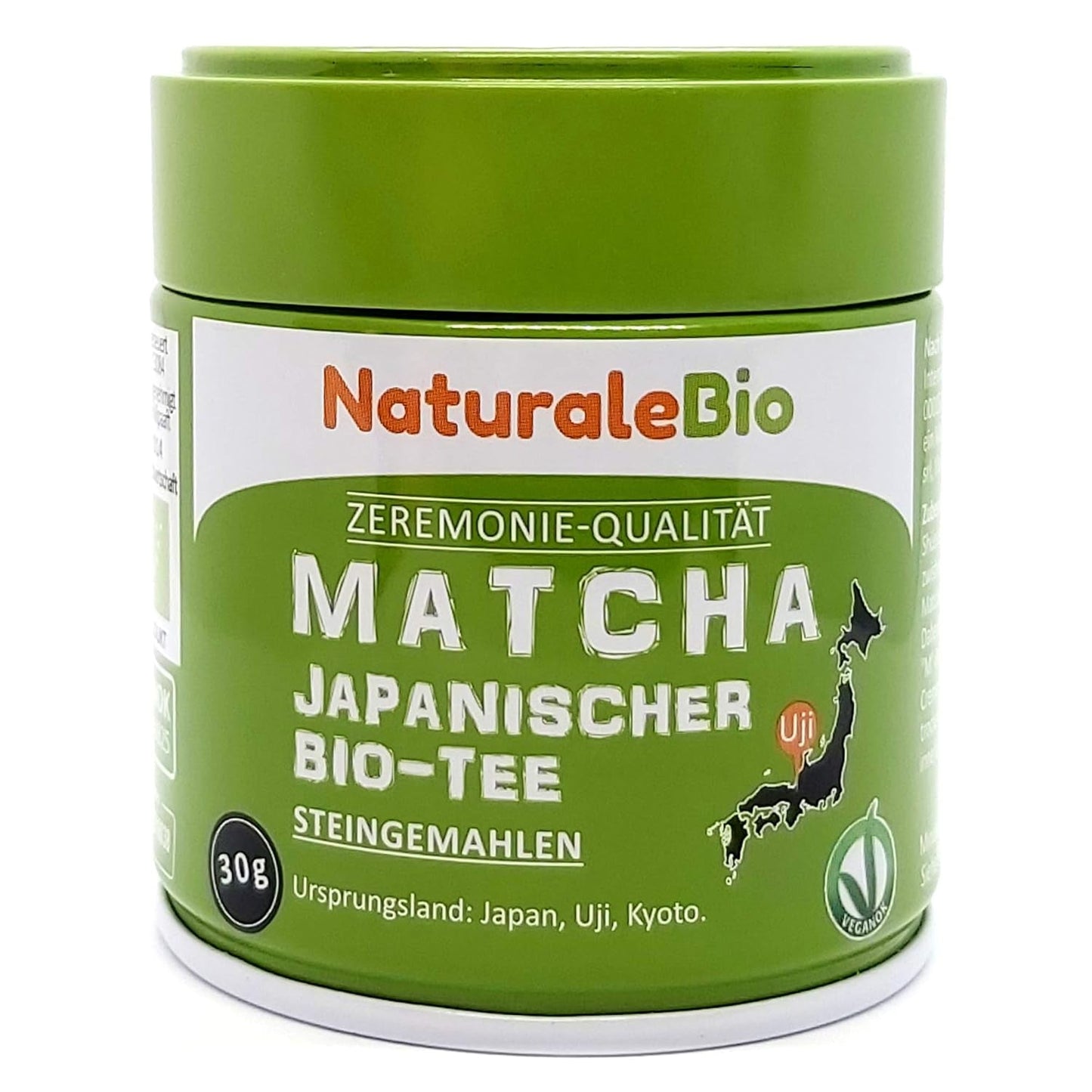 Polvere di Tè Matcha Grado Cerimoniale Naturalebio Tè verde originale dal Giappone. Polvere di tè verde matcha di grado cerimoniale prodotta a Uji, Kyoto. Ideale per bere, cucinare e bere latte. Scatola da 30 gr.