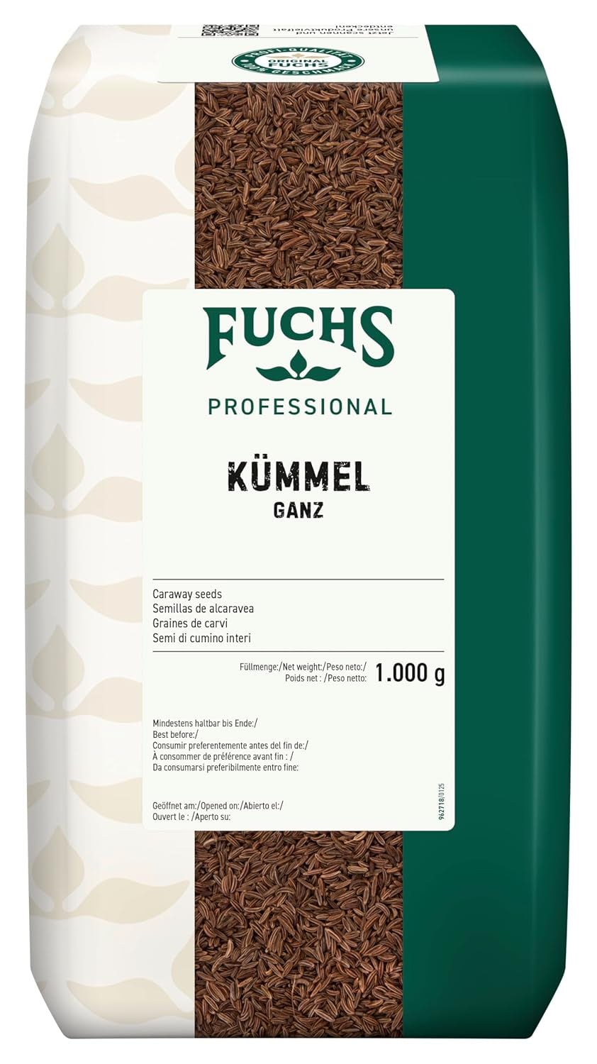 Fuchs Professional - Kümmel ganz | Ungemahlen, zum Würzen von Bratkartoffeln oder Krautgerichten | Profi-Qualität für Großverbraucher und Gastronomie | Sacco riciclabile da 1 kg