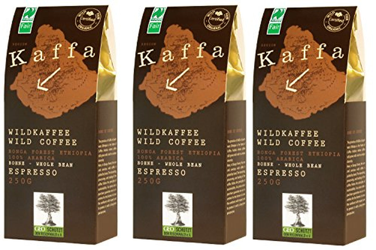 3 x Caffè in grani Kaffa Wild Coffee biologico 250 g