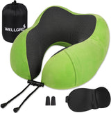 WELLGRO Set di cuscini per il collo con maschera per dormire 3D e tappi per le orecchie - Fodera rimovibile - Memory Foam - Chiusura con cerniera - Inclusa custodia - Cuscino da viaggio - Colore selezionabile, Colore:Grigio Cuscini ortopedici cervicali Naty Shop Saluti