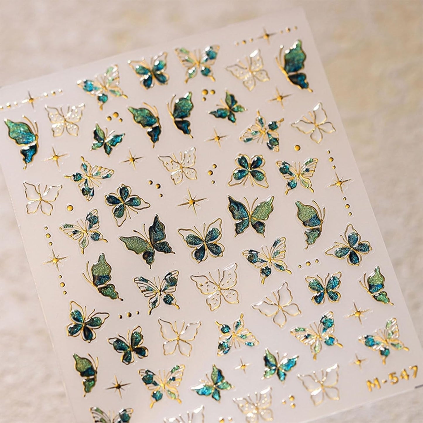 JMEOWIO 3D Nagelsticker Grün Gold Schmetterling Nail Art Sticker Self-klebend Nagelaufkleber 5D Stereoskopisch Dekoration Nageldesign Zubehör 1 Blatt
