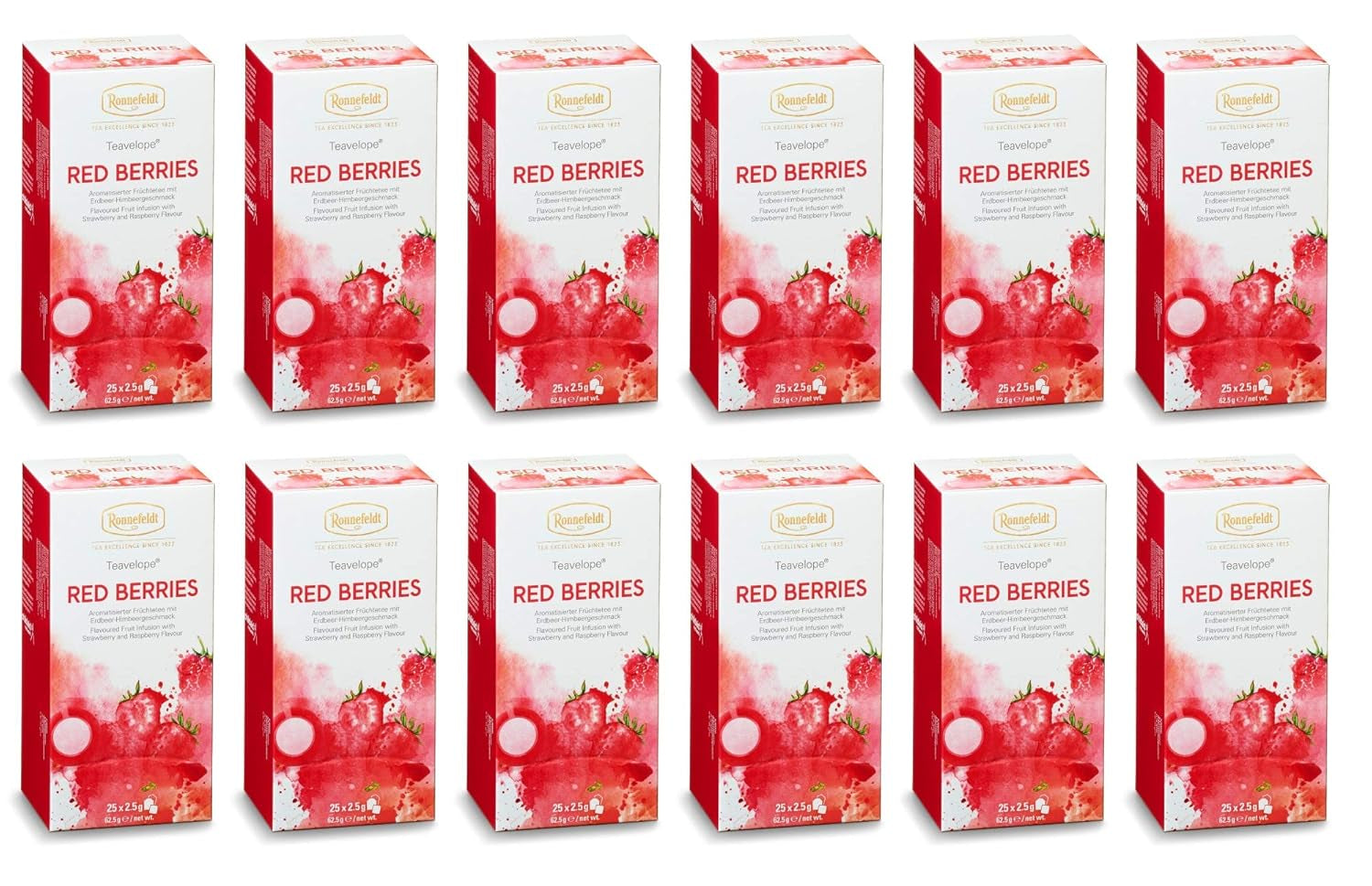 Teavelope "Red Berries" - tè alla frutta al gusto di fragola e lampone, 25 bustine di tè, 62,5 g