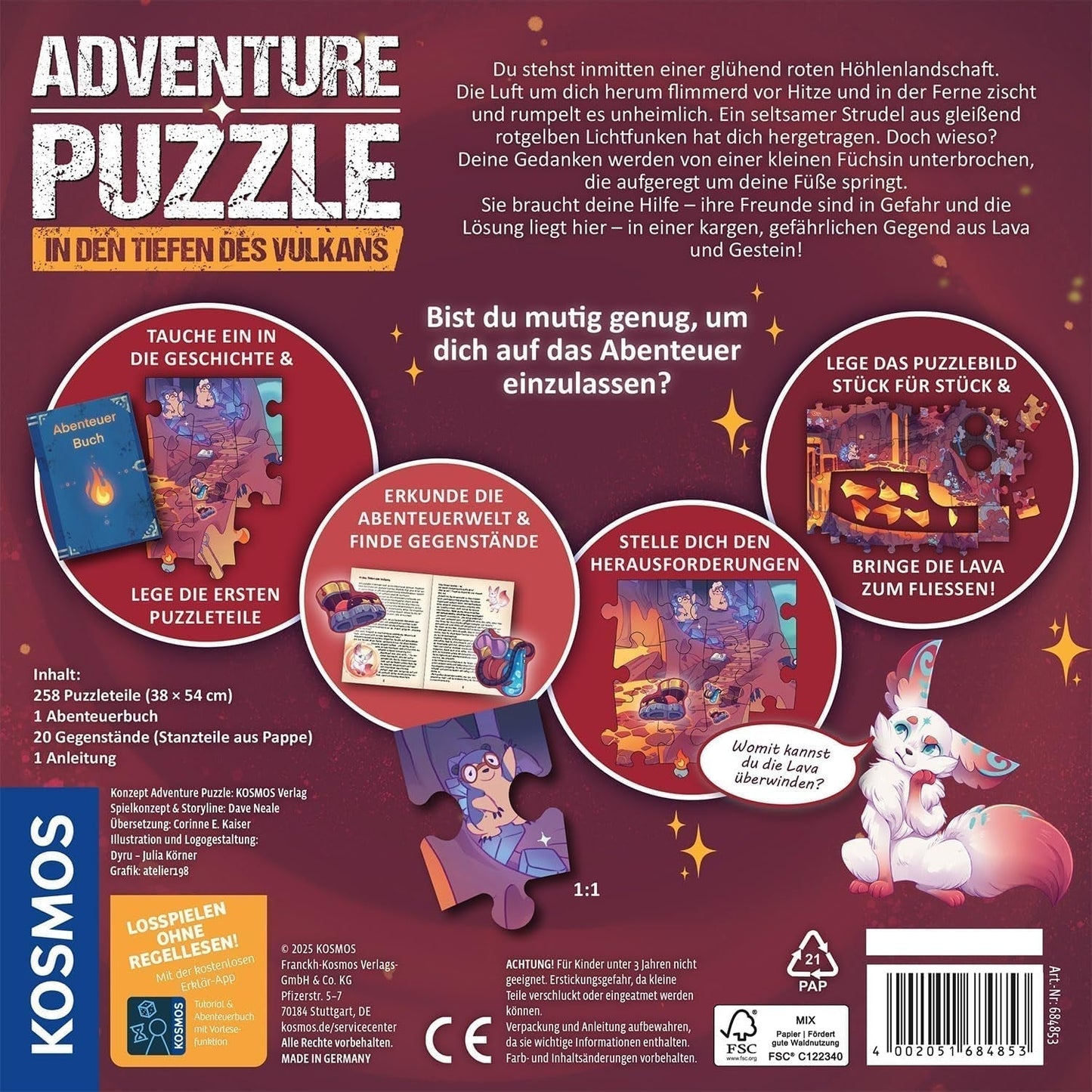 KOSMOS 684853 Den Tiefen Des Vulkans Puzzle Avventura, 258 Pezzi, Puzzle Avventura Interattivo per Bambini 8+, Scopri una Storia Avventura con Ogni Pezzo del Puzzle Puzzle Naty Shop