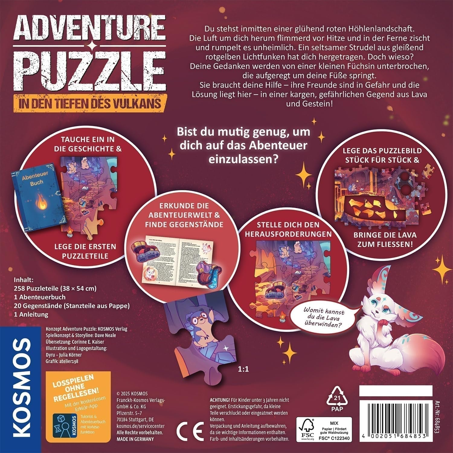 KOSMOS 684853 Den Tiefen Des Vulkans Puzzle Avventura, 258 Pezzi, Puzzle Avventura Interattivo per Bambini 8+, Scopri una Storia Avventura con Ogni Pezzo del Puzzle Puzzle Naty Shop