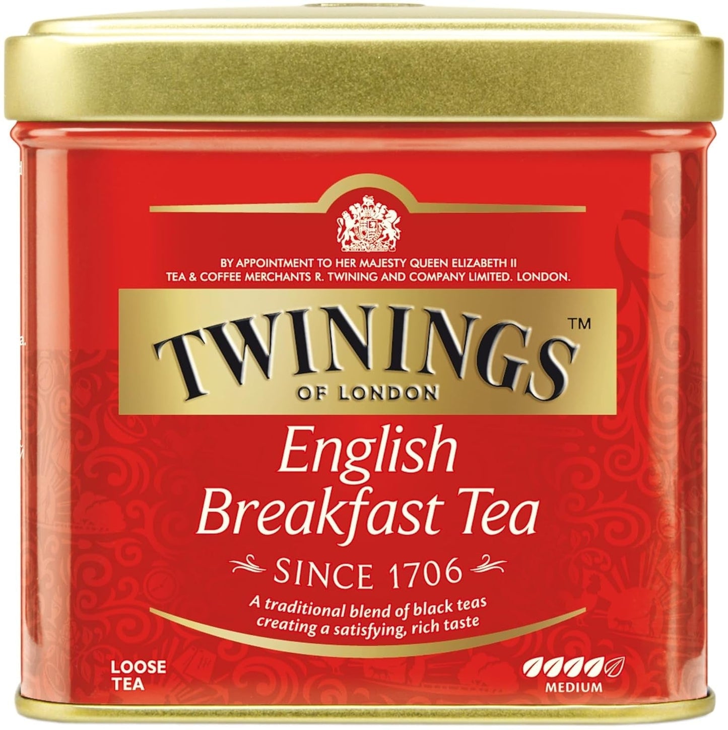 Twinings English Breakfast Tea Tè nero sfuso in scatola da tè Tè nero forte da foglie di tè di alta qualità raccolte dalle migliori piantagioni di tè in Sri Lanka e India G, neutro, 100 grammi