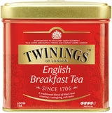 Twinings English Breakfast Tea Tè nero sfuso in scatola da tè Tè nero forte da foglie di tè di alta qualità raccolte dalle migliori piantagioni di tè in Sri Lanka e India G, neutro, 100 grammi